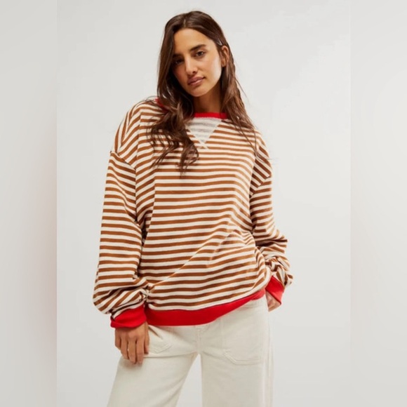 We The Free x Free People Classic Striped Oversized Crewneck | Size Large - Picture 2 of 7